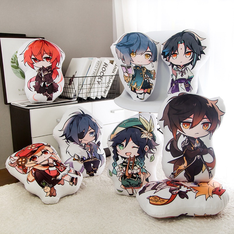 Genshin Impact 45CM Pillow Plush Dolls Zhongli XingQiu Kaeya Paimon Cushion Office Home Decor