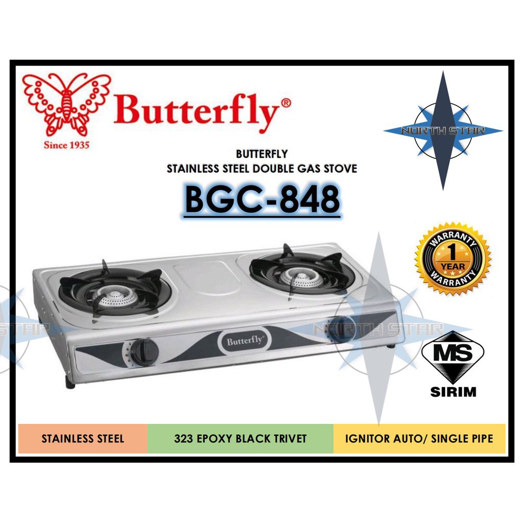 BUTTERFLY STAINLESS STEEL DOUBLE GAS STOVE DAPUR GAS The Stove BGC68 BGC668 BGC85 BGC666 BGC