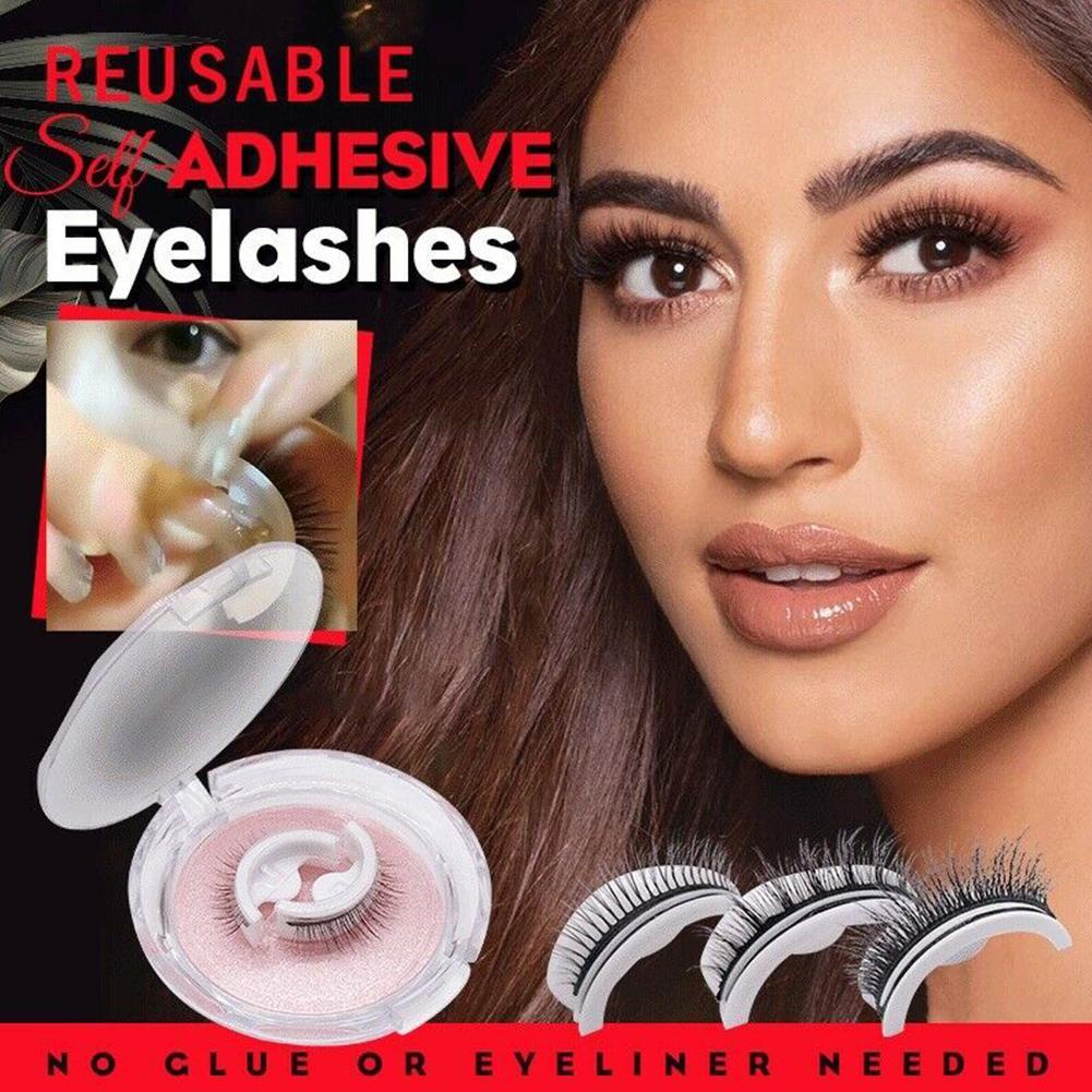 Selfadhesive False Eyelashes Reusable Natural 3D Lashes Curly Stick On