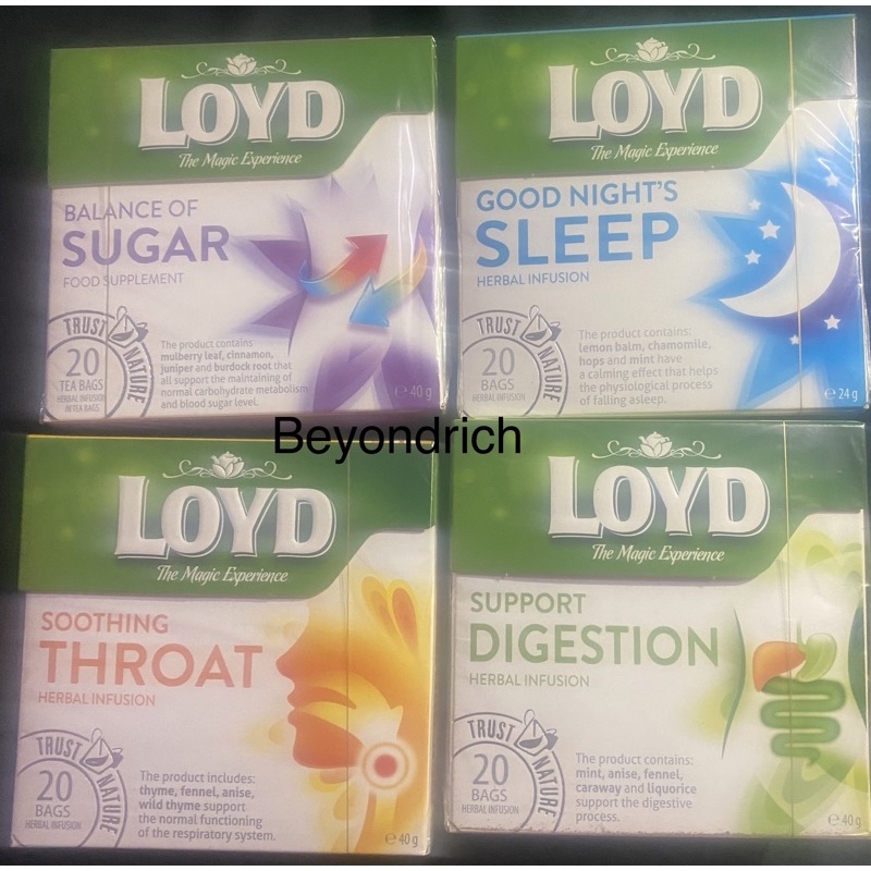 Loyd Herbal Infusion Teas Support Digestion Soothing Throat Good Night’s Sleep lemon balm chamomile