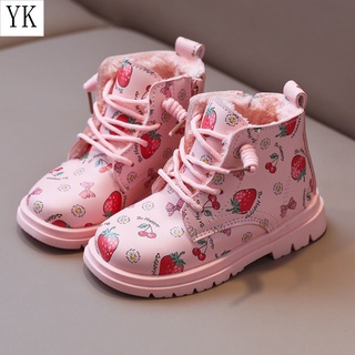 Children's Shoes Girls Short Boots Single 2021 Autumn Winter New Style Cartoon Strawberry Princess Soft Sole Baby