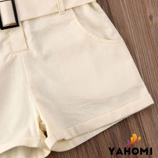 Yaho1-6Y Infant Kid Baby Girl Romper Clothes Short Sleeve Solid Single Breasted Playsuit Jumpsuit Outfit With Belt #7