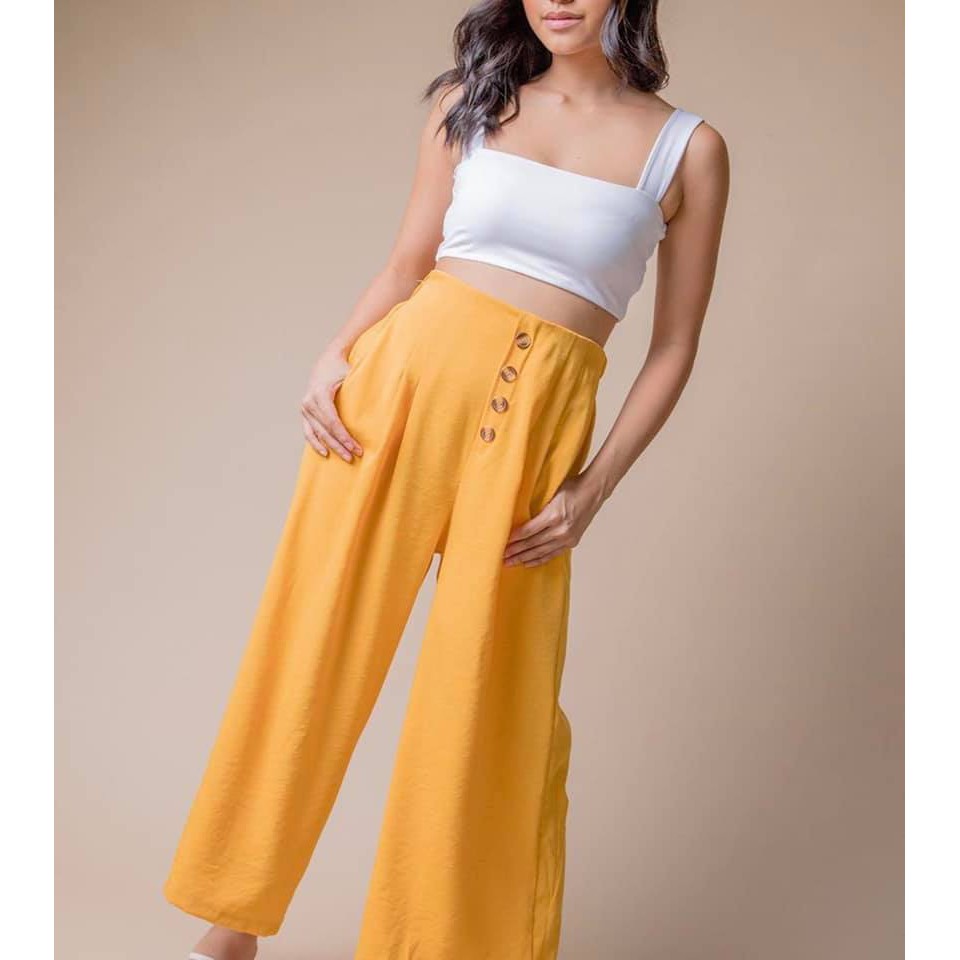 zara yellow wide leg pants