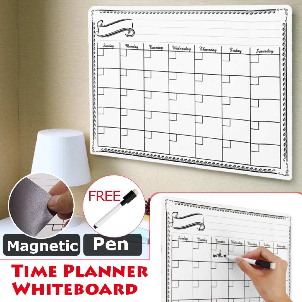 Modern Magnetic Dry Erase Board Calendar Black With Faux Chalkboard Background