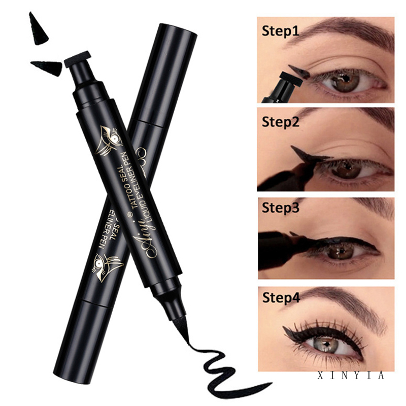 2 In 1 Liquid Eyeliner Stamp Pen Eye Liner Pencil Waterproof Long