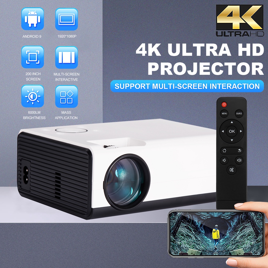 110-220V T01 HD Mini Projector Native 1280x720P LED Android 9.0 5G WiFi ...