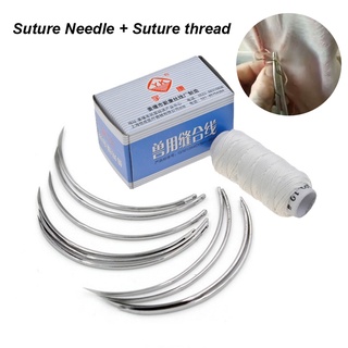 Veterinary Suture thread and needle kit 10Pcs Stainless steel suture needles for chicken pig goat + 1Pcs Suture thread