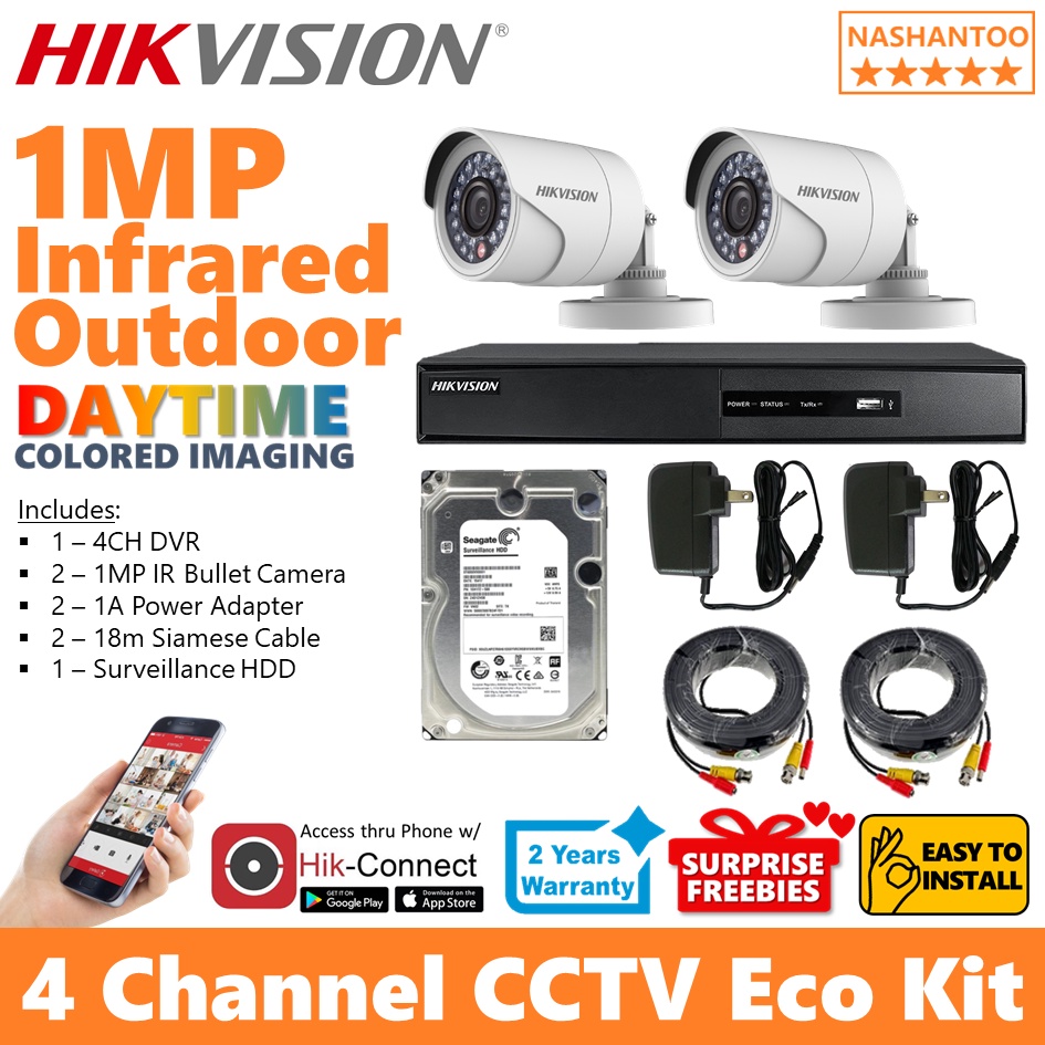 HikVision 4CH 1MP 2Camera IR Outdoor Bullet DIY CCTV Kit 4/2IRV1 ECO ...