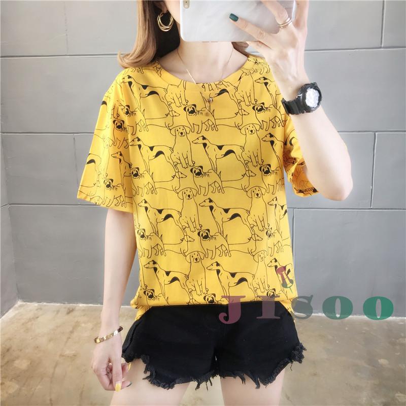 I Iwomen Short Sleeve Dog Print T Shirt Fashion Animal Pattern Tops For Causal Daily Wear Shopee Philippines