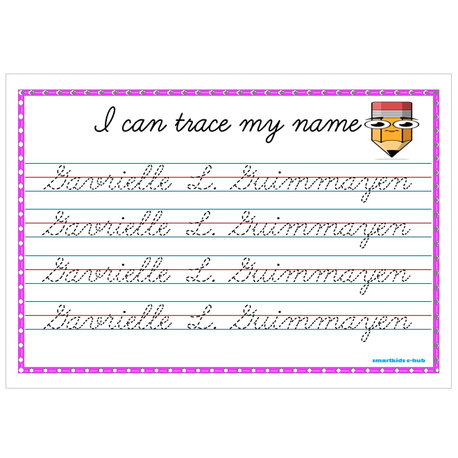 Laminated Name Tracing Cursive - Personalized (A4 Size) | Shopee ...