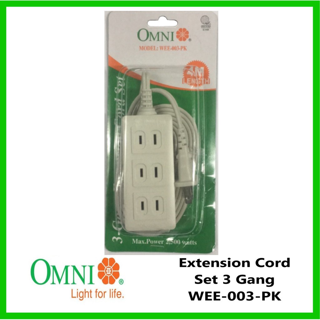 Omni Extension Cord 3 Gang 4 Meters | Shopee Philippines