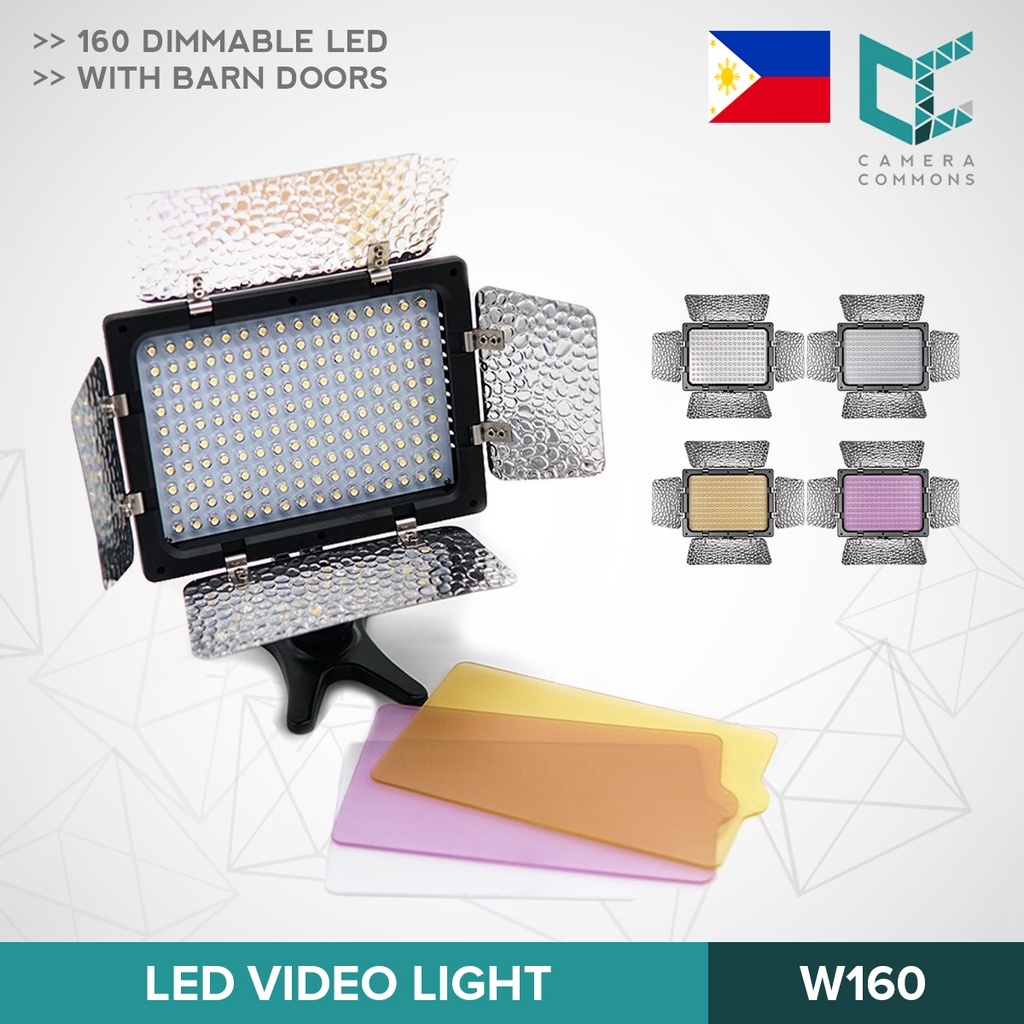 LED Video Light W160 with Barn Doors 6000k Panel for Photography Studio