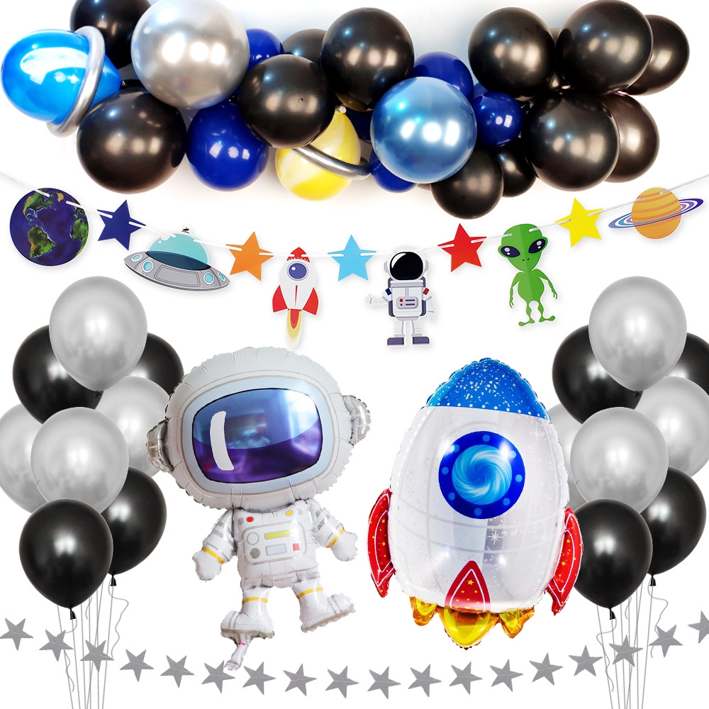 50Pcs/Set NASA Astronaut Airship Rocket Theme Latex Foil Balloon Banner ...