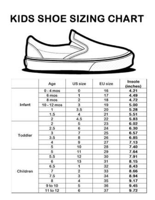 sperry little kid size chart