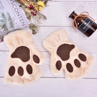 [Chitengyecool] Cute Cat Claw Plush Mittens Fluffy Bear Gloves Costume Half Finger Party Gift #7