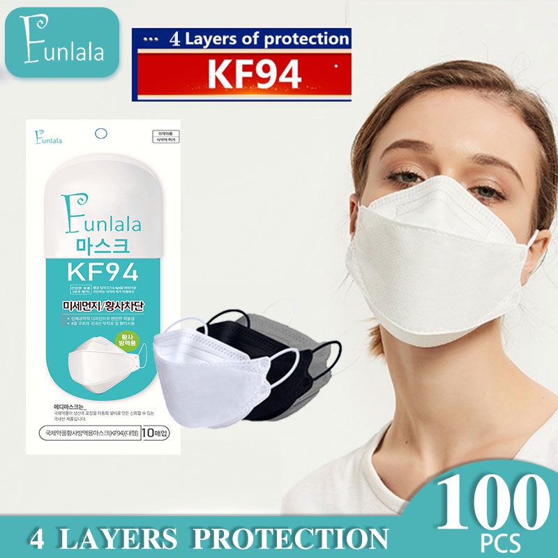 Funlala KF94 Korean 100pcs Face Mask NonWoven Protection Filter KN94