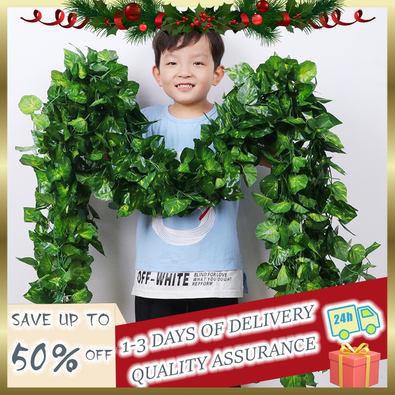 2Meter Artificial Green Leaf Garland Plants Vine Fake Plastic Rattan