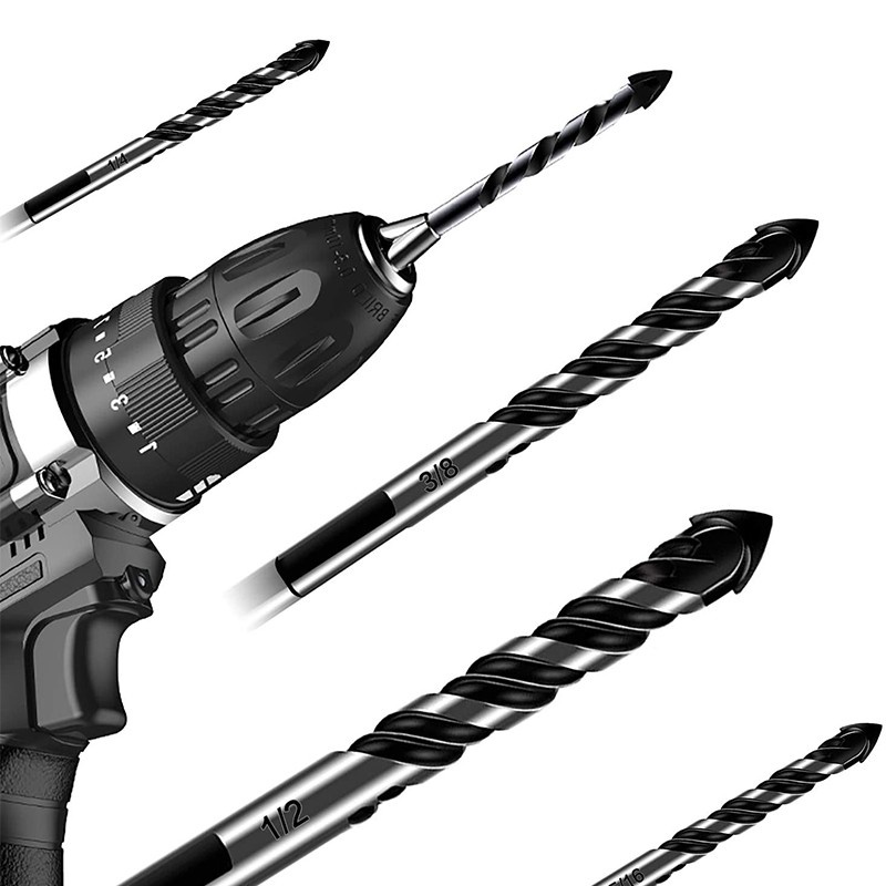 10-Piece Masonry Drill Bits Set for Tile Glass Ceramic Brick Wood, 1/8 to 1/2 Inch Drilling Bits with Handle