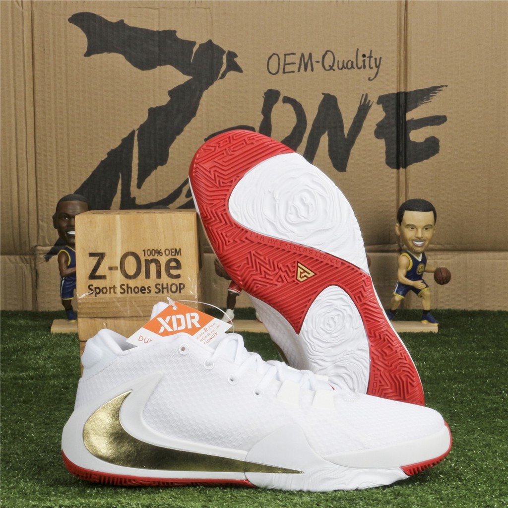 red and white giannis shoes
