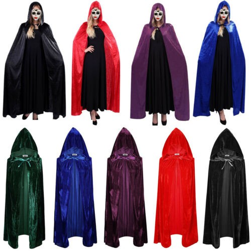 Hooded Velvet Halloween Cloak Cape Wizard Vampire Witch Wedding Wicca Medieval