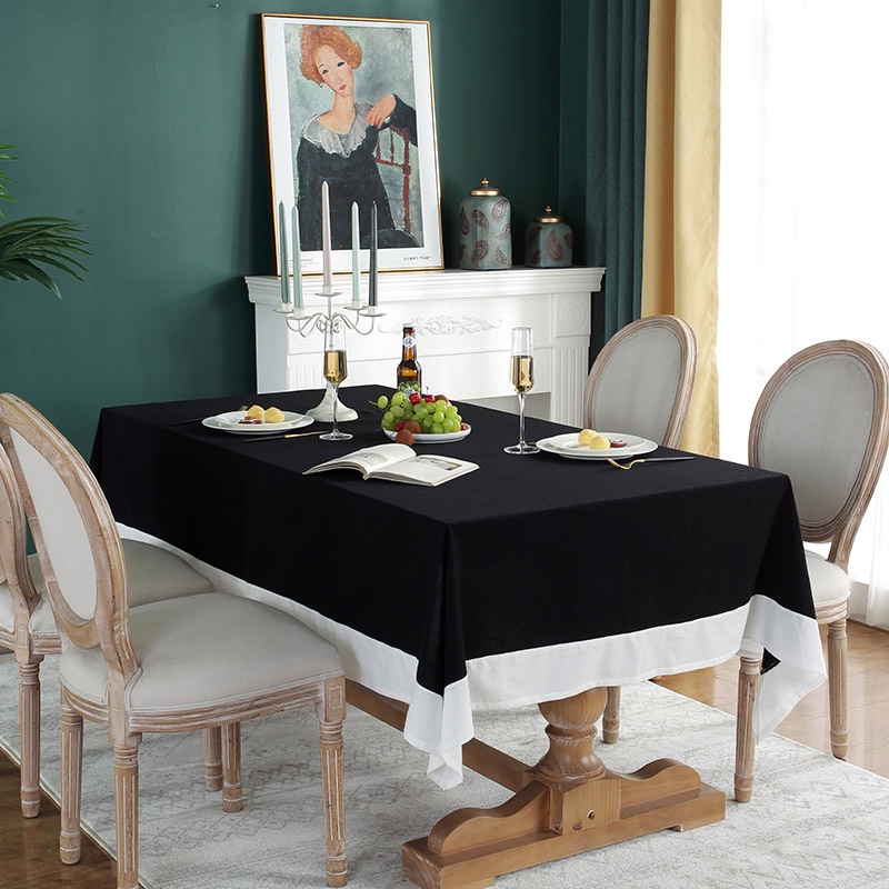Classic Black and White Stitching Table Cloths Rectangle Table Cover ...