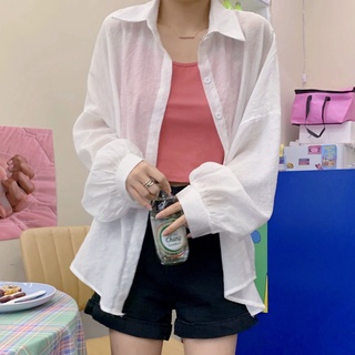 BEST SELLER & COD | Korean Version 2022 Summer New Style Loose Thin Long-Sleeved Shirt Women's One-Neck Outer Wear All-Match Western Sunscreen Jacket #3