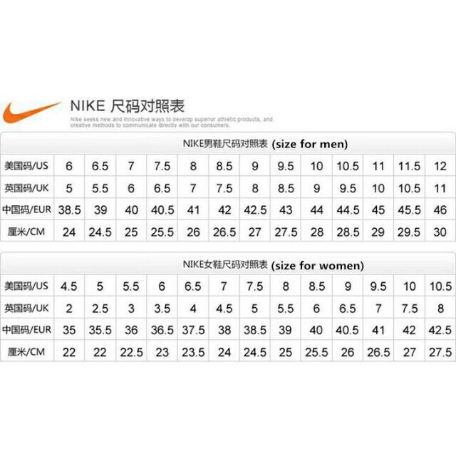 nike us 12 in cm