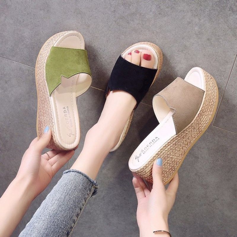 Korean styles women suede wedge sandals 3 inch | Shopee Philippines