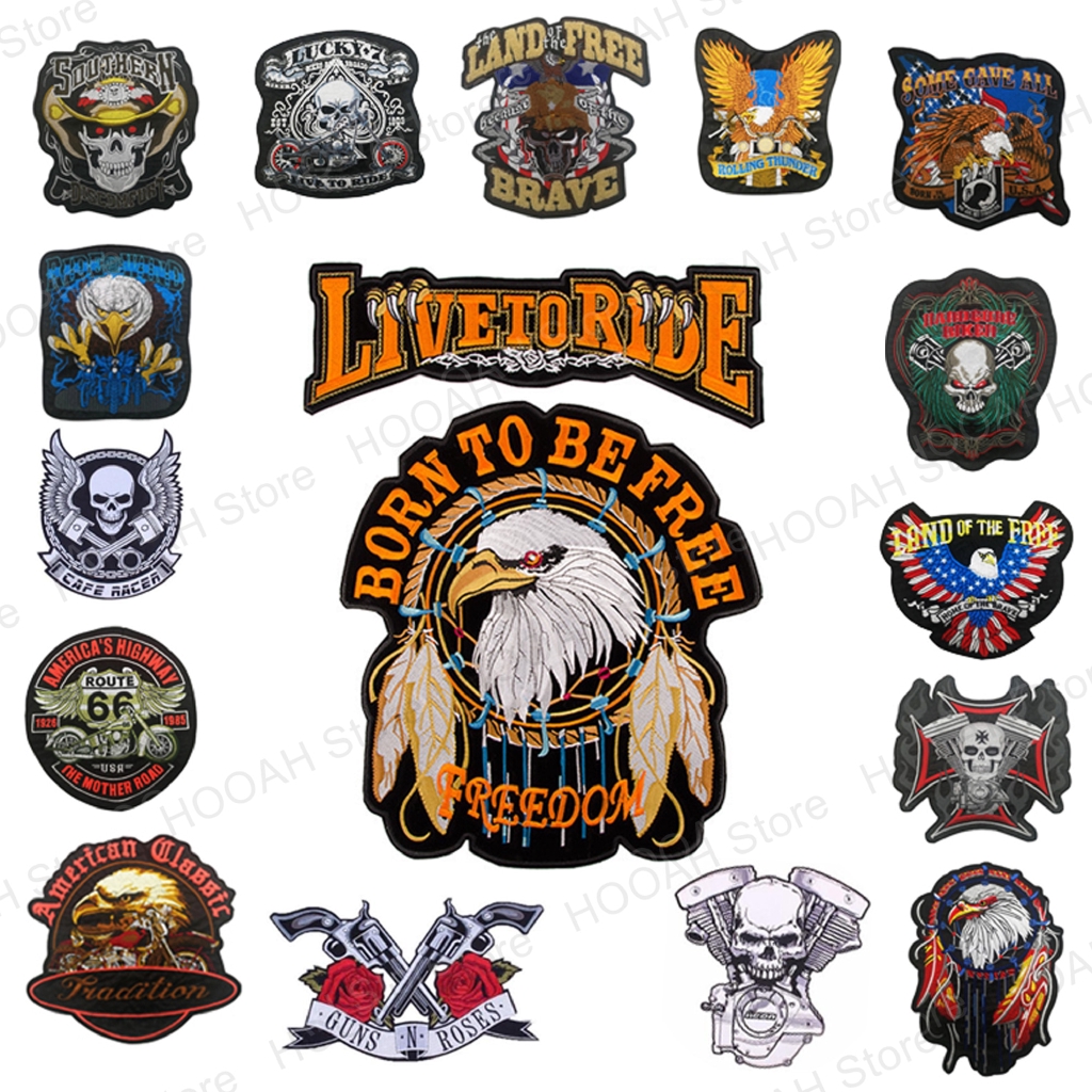 Big Size Biker Patches Iron On Punk Skull Eagle Badges Motorcycle MC ...