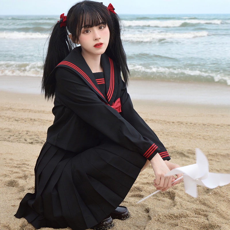 Japanese School Student JK Uniform Black Sailor Outfit Short/long ...