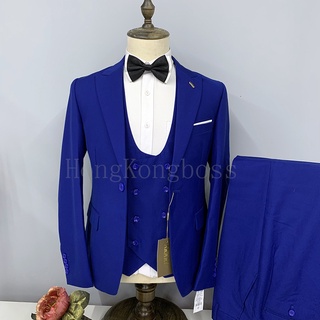 (Suit Jacket+Vest+Trousers Three-Piece Suit) Premium Men's Solid Color Suit Business/Wedding/Dinner Slim Formal Wear