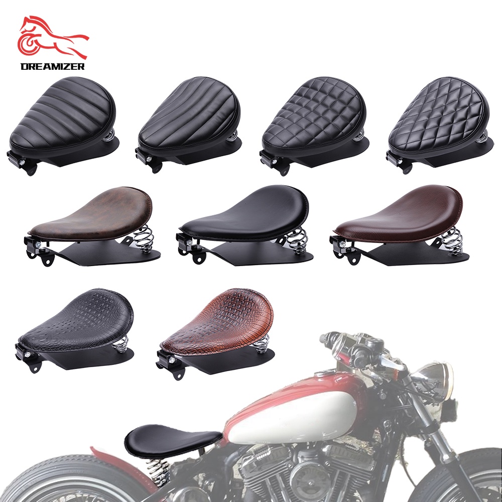 Bobber Solo Motorcycle Seat With Springs – Fits Harley Sportster 883/1200 & Most Custom Choppers, Black Synthetic Leather