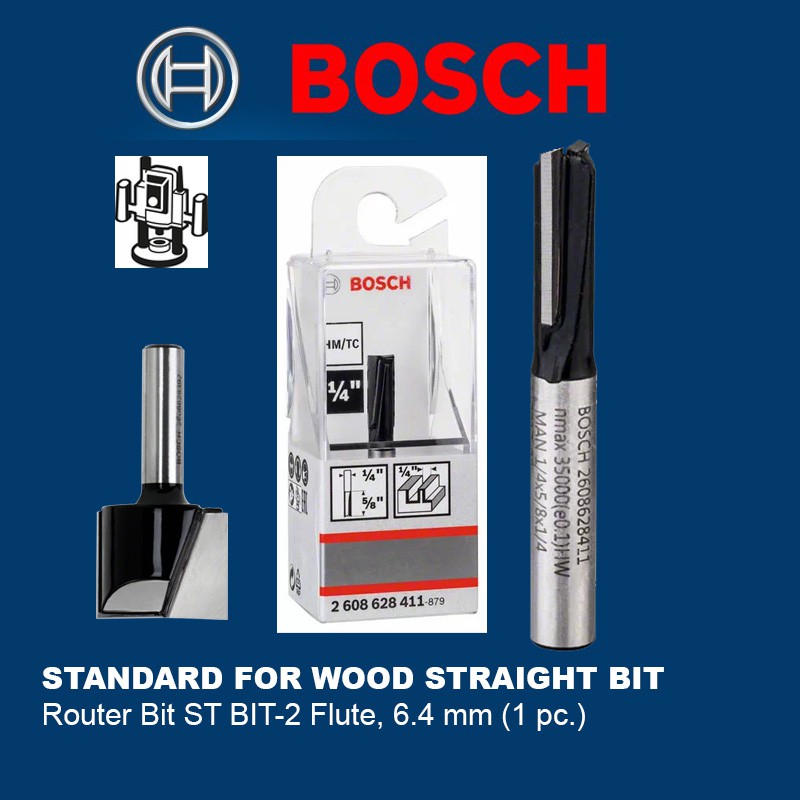 Bosch 2608628411 Standard for Wood Straight Bit-2 Flute 6.4 mm (1/4 ...