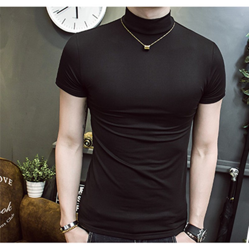 High Neck Short Sleeve T Shirt Men S Fashion Summer Bottoming Shirt Versatile Fit Half Social Spir Shopee Philippines