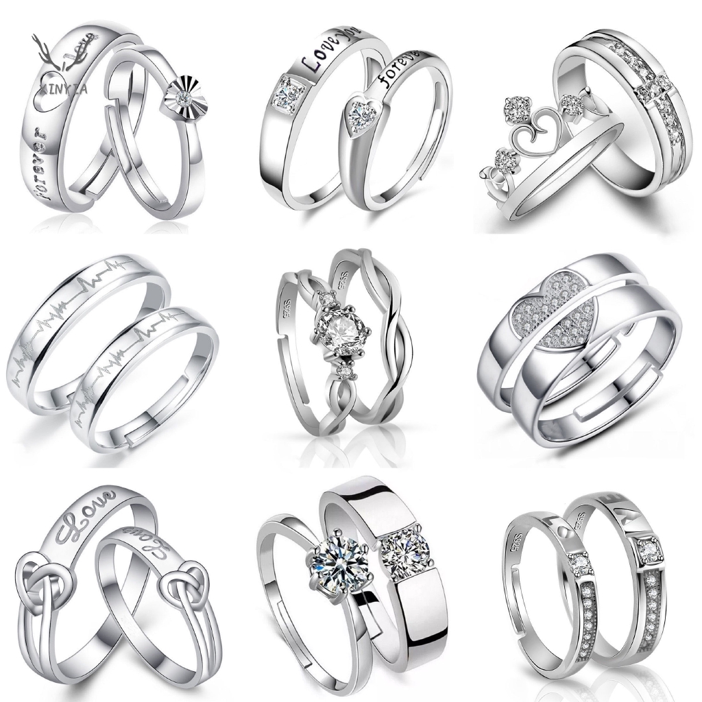 2 Pcs 925 Silver Ring Fiancee / marriage / wedding Diamond Fashion ...