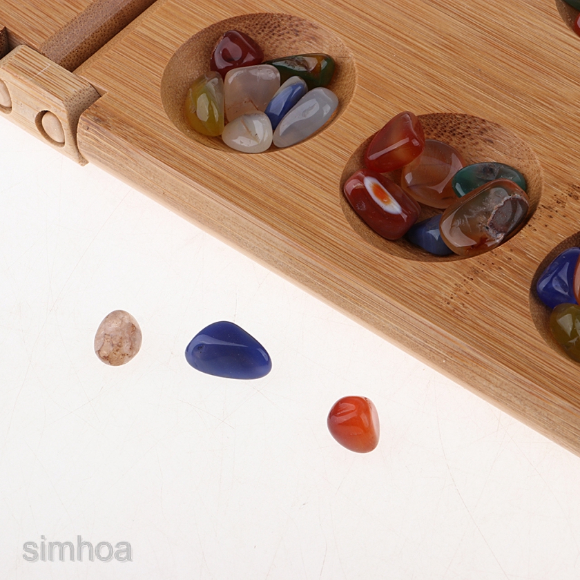 Bamboo Folding Set with 48 Agate Beads Strategy Game Mancala/Kalaha/Sungka 