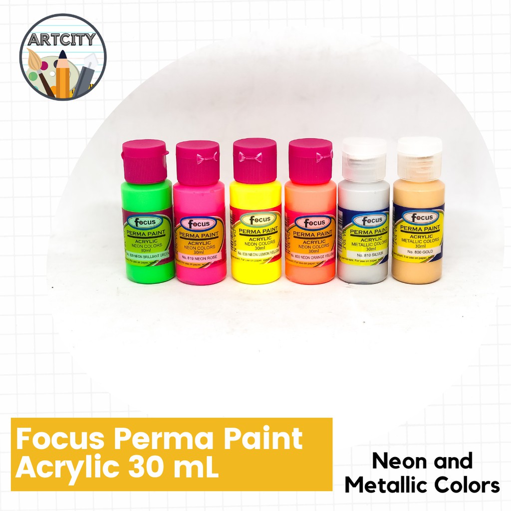 Focus Perma Paint Acrylic 30 mL Neon and Metallic (Gold and Silver