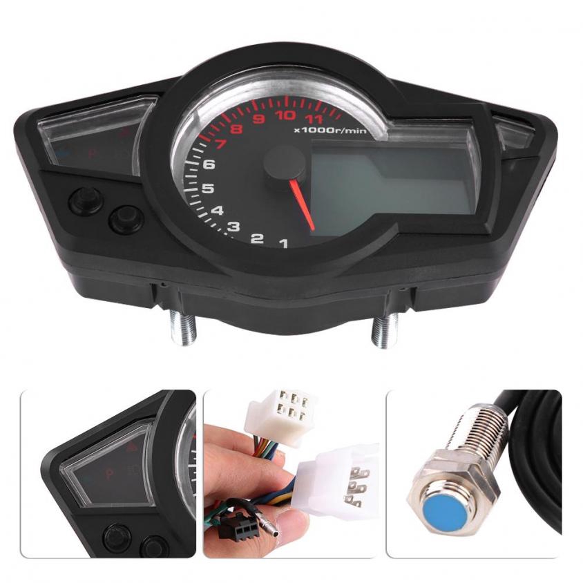 Motorcycle Motorbike Odometer 99999.9km Tachometer Speedometer Gauge 199 kmh/mph 15000 RPM Universal LCD Digital 