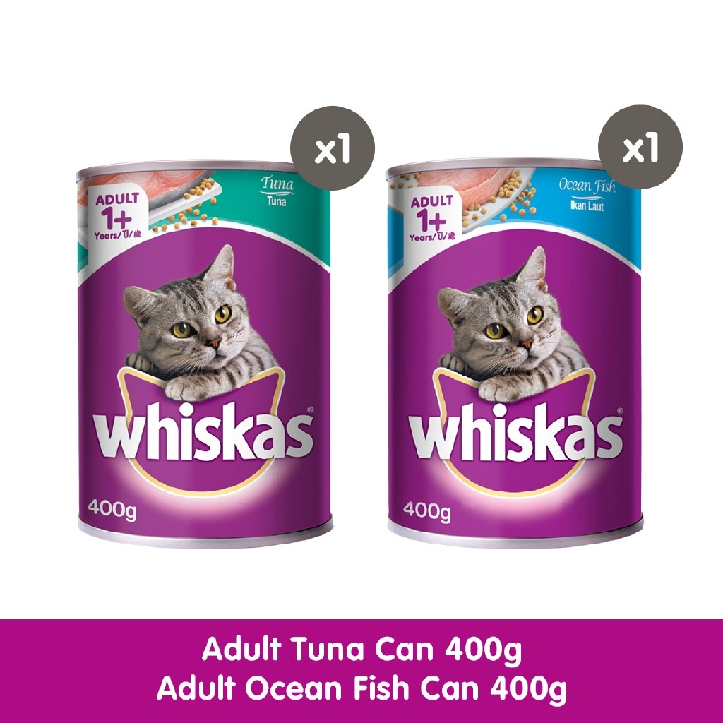 WHISKAS Wet Food for Cat – Canned Cat Food in Tuna and Ocean Fish Flavor (2-Pack), 400g. #1