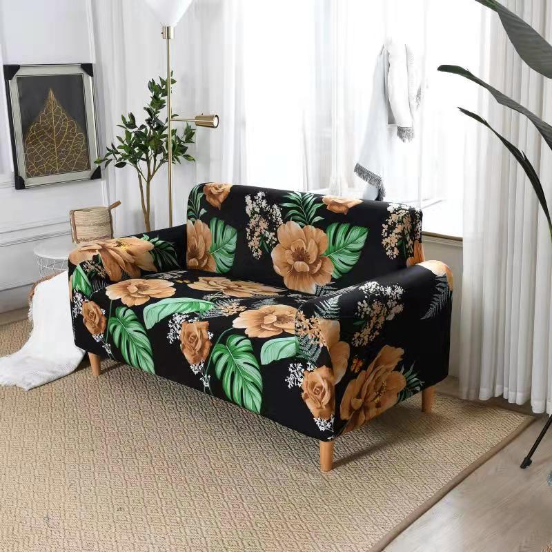 Black Flower Leaf New Sofa Cover Clear Home Decoration Room Decor Flower in full bloom Stretchable