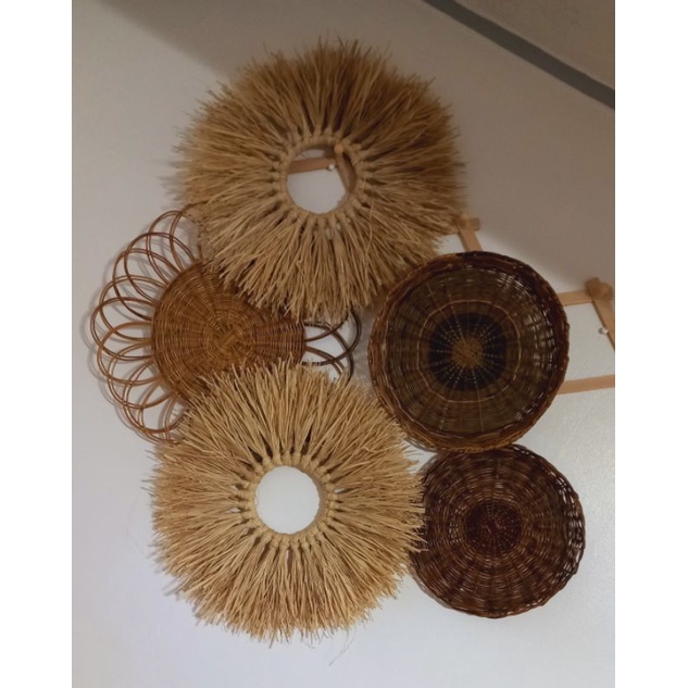 Rattan and Raffia Basket Wall 5pcs. Raffia and Rattan Wall Decor