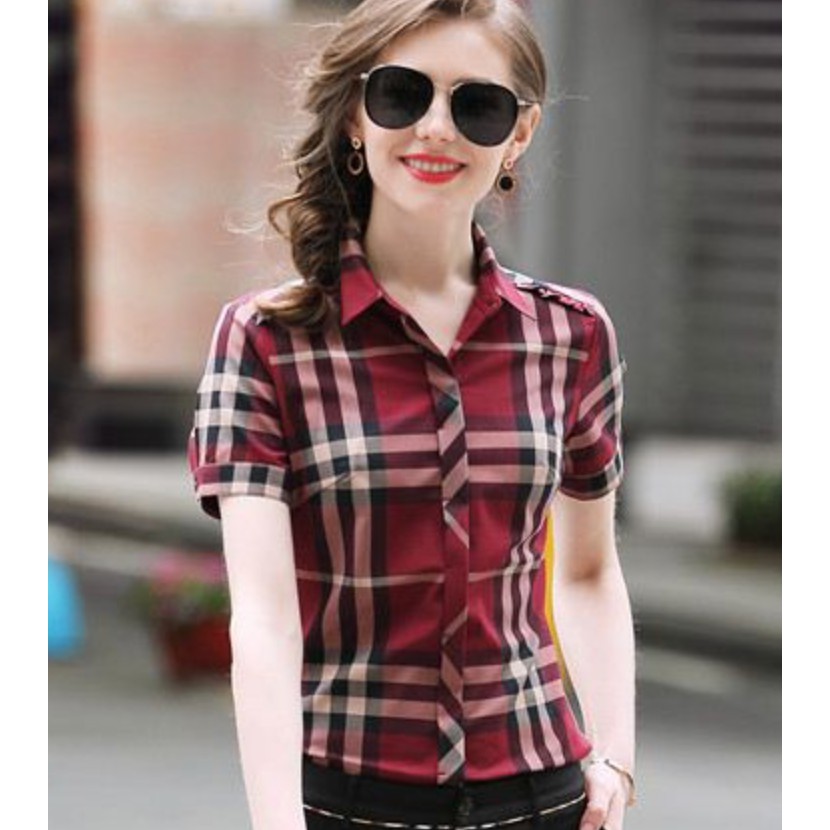 Download ladies korean checkered polo shirt/ fashion style official ...