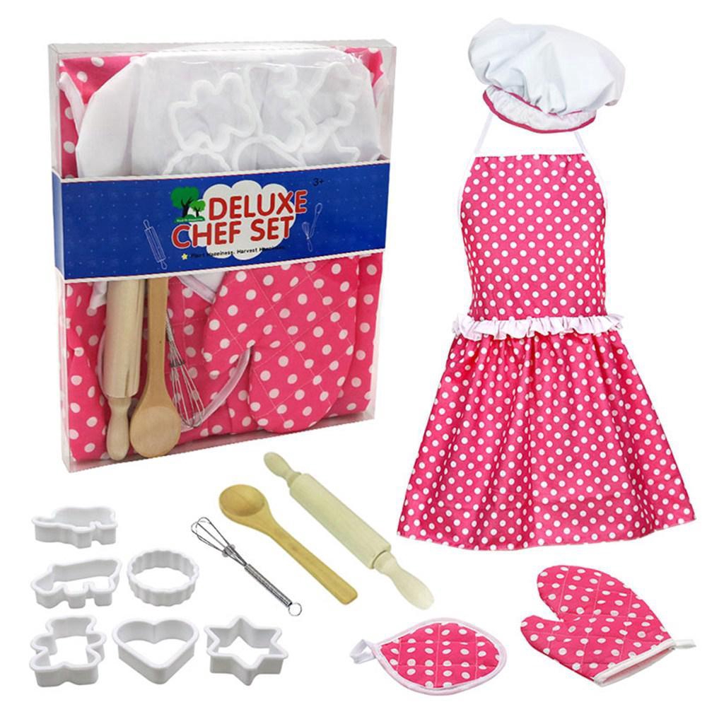 4 Real Cooking 5 Years Baking and Play for Toddler Gift 3 Kids Apron for Little Girl and Chef Hat Set 