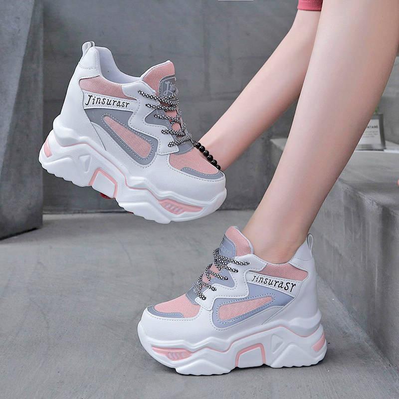 New Ins Hotsale High Heel Sneakers Women Chunky Sneakers Wedge Shoes Girls  Pink White Platform Sneak | Shopee Philippines