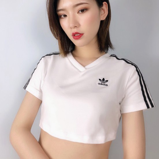 Adidas Crop Tops Women Sports T Shirts V Neck Croptops Short Sleeve Black White Classic High Waist Tee Dv2620 Shopee Philippines