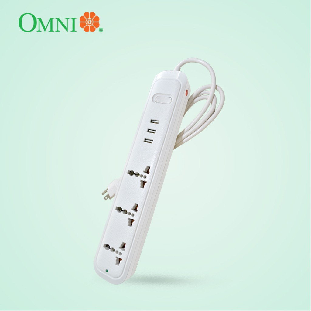 Omni Extension Cord 3Gang with 3 Fast Charging USB Ports USB303