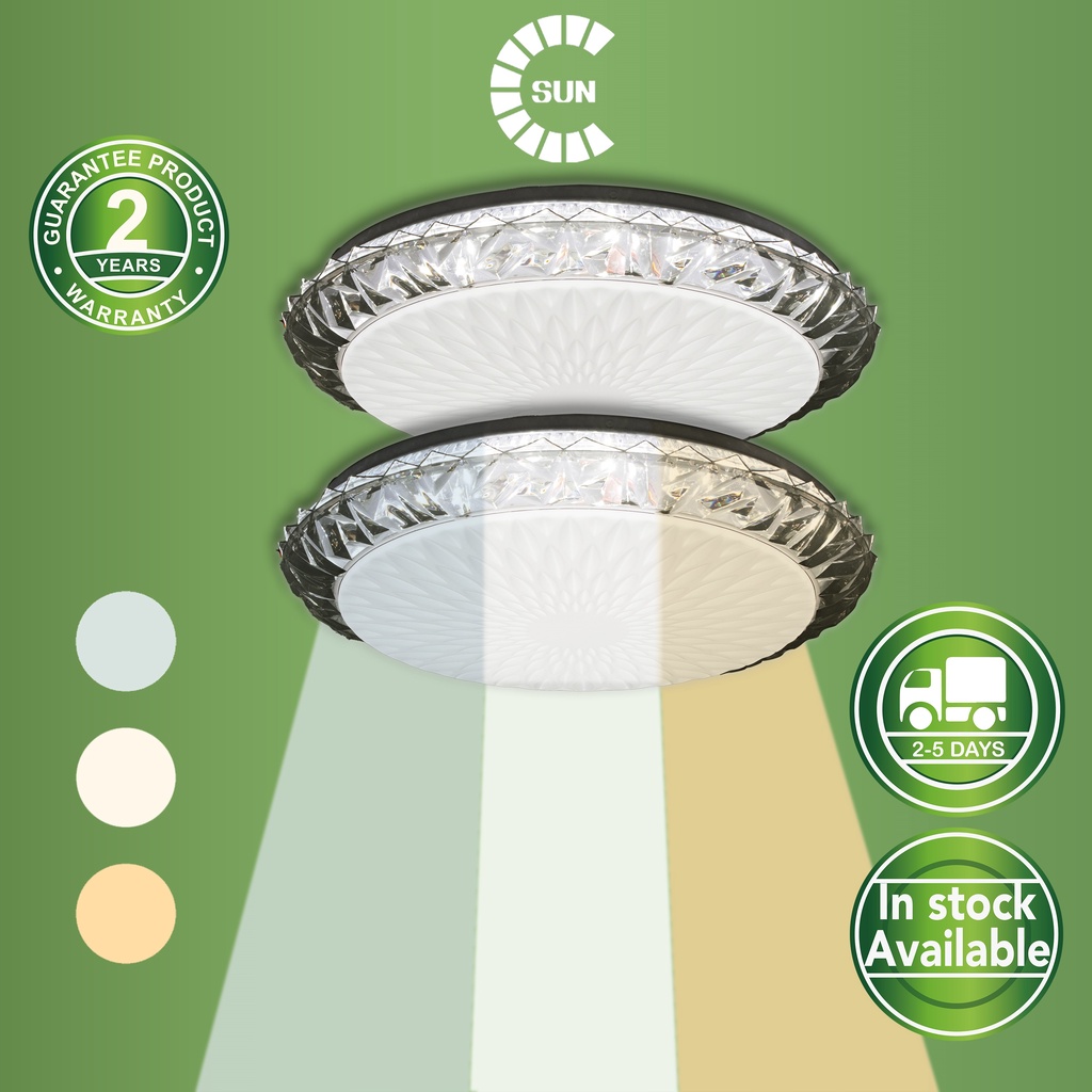 【SUN】COD LED Ceiling Light Ultra Thin Lamp Three Color Dimming for Living Room Home Deco 52cm