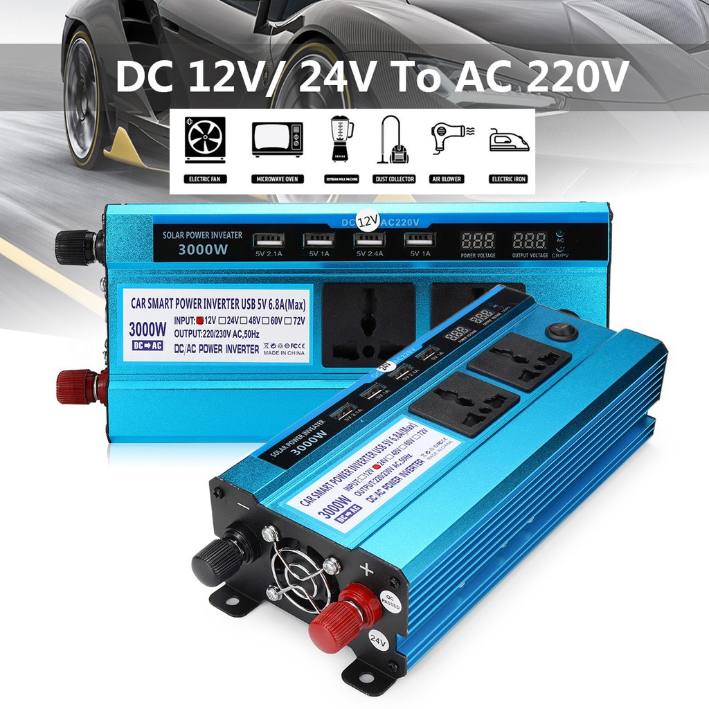 Power Inverter 1200W 1500W 1600W 2200W 3000 Watt 12/24/48/60V DC to 220V AC 