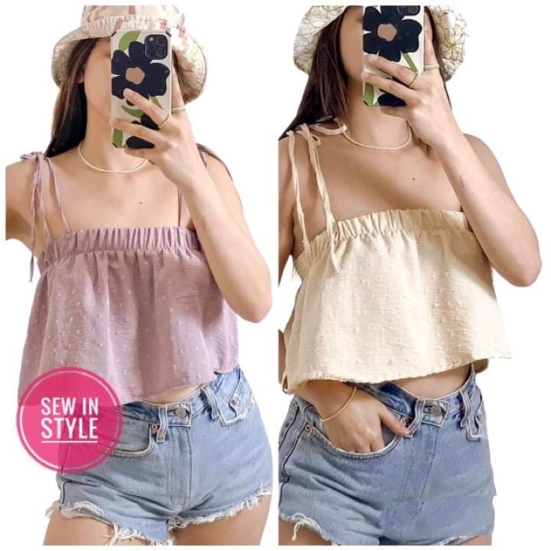 Leila Flowy Tie Top (Crop) Shopee Philippines