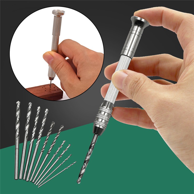 11PCS Mini Micro Aluminum Keyless Drill with Twist Drills Rotary Tools